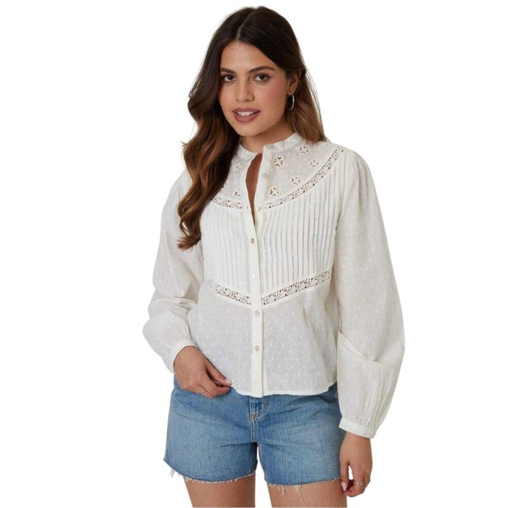 Threadbare Womens/Ladies Rani Banded Collar Bishop Blouse / Cream